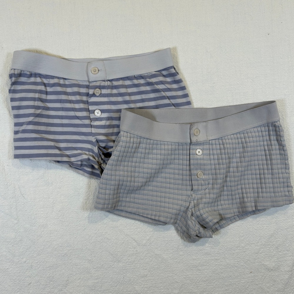 Lot of 2 Brandy Melville Pajama Shorts Blue Grey Striped Lounge Sleep